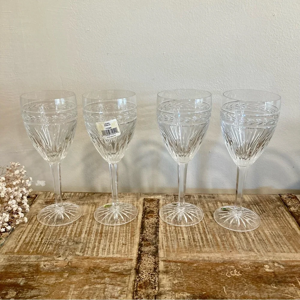 Set of 4 Waterford Laurel Water Goblets 8.5” Tall Crystal Made in Germany